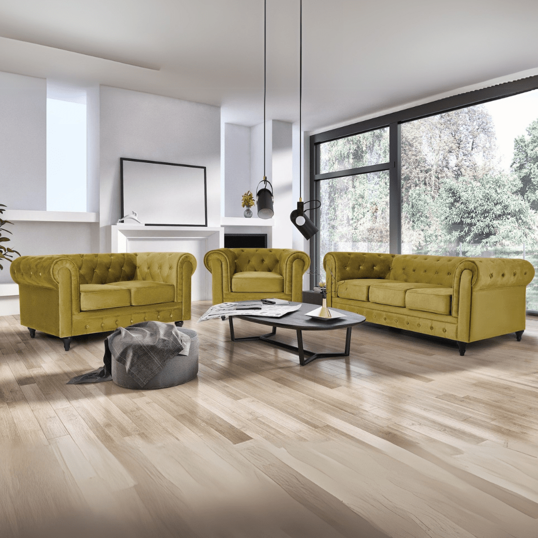 Chesterfield Sofa Suite - Olive Gold Velvet Furniture Bargainia Full Suite 1 + 2 + 3 Seaters