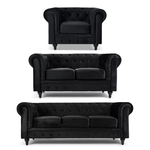 Chesterfield Sofa Suite - Velvet Black - Bargainia.com - 