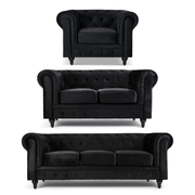Chesterfield Sofa Suite - Velvet Black - Bargainia.com - 5056536103673 - H - 8200 - VLV - BLK - S321