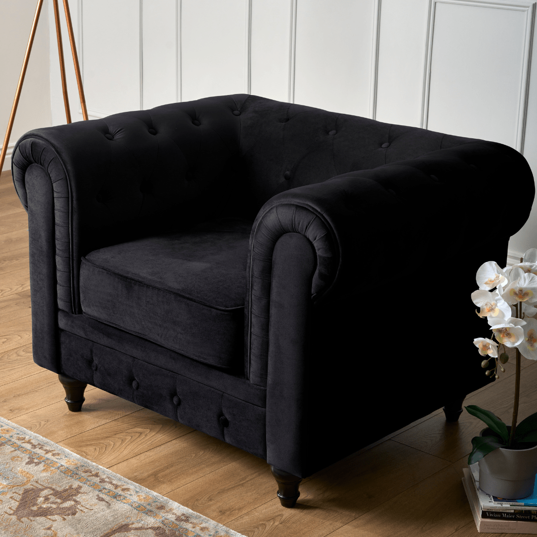 Chesterfield Sofa Suite - Velvet Black Furniture Bargainia