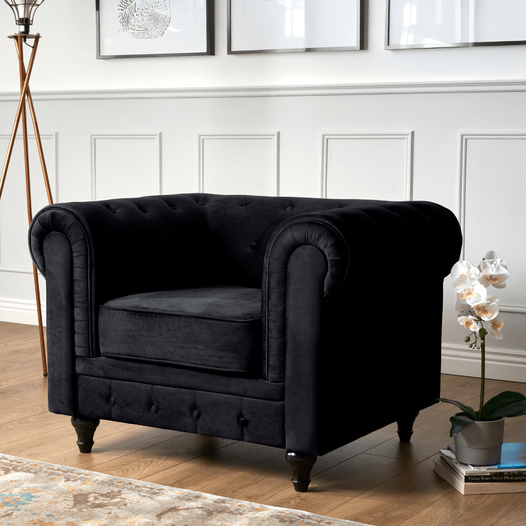 Chesterfield Sofa Suite - Velvet Black - Bargainia.com - 