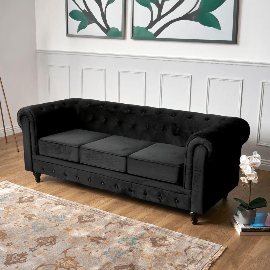 Chesterfield Sofa Suite - Velvet Black Furniture Bargainia