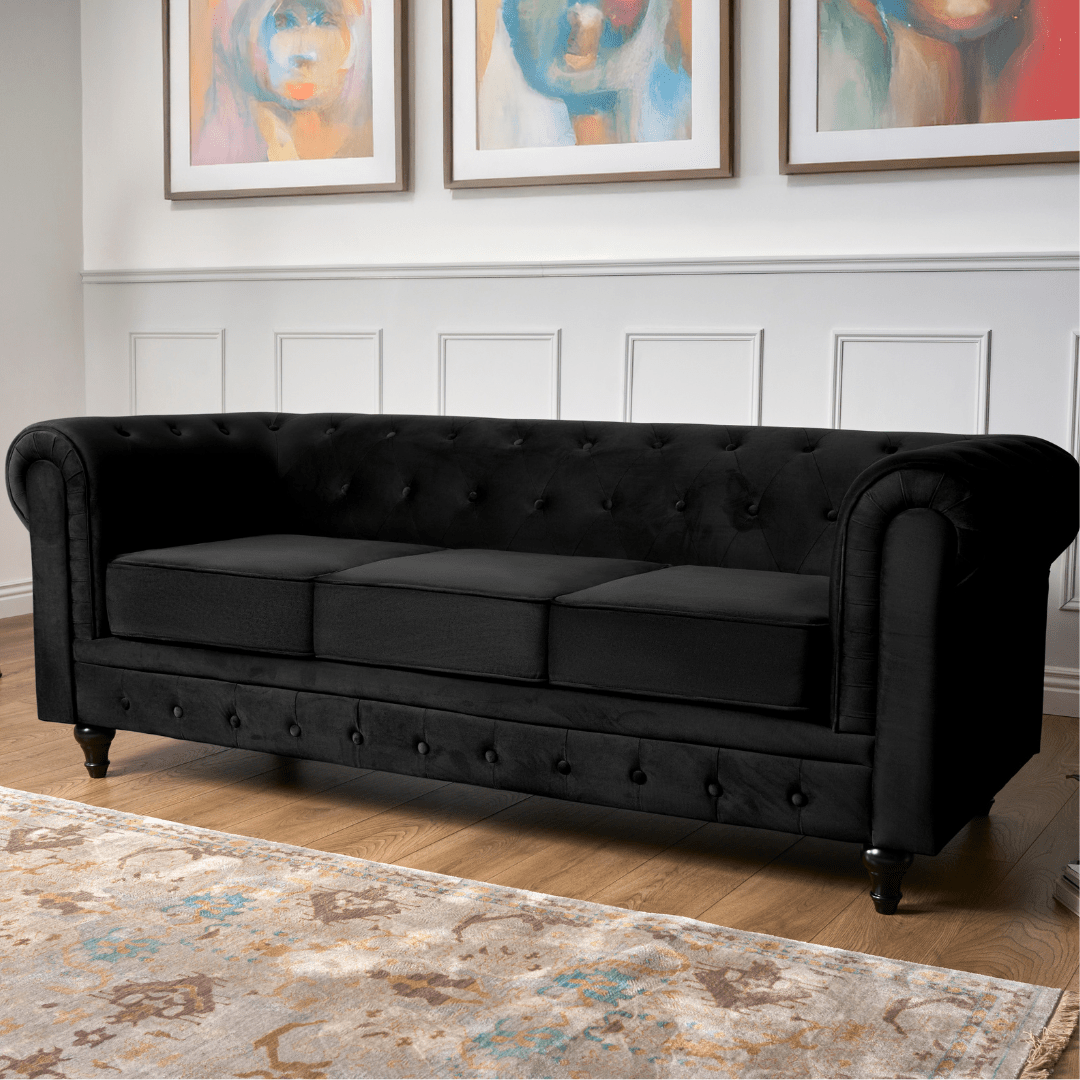 Chesterfield Sofa Suite - Velvet Black Furniture Bargainia