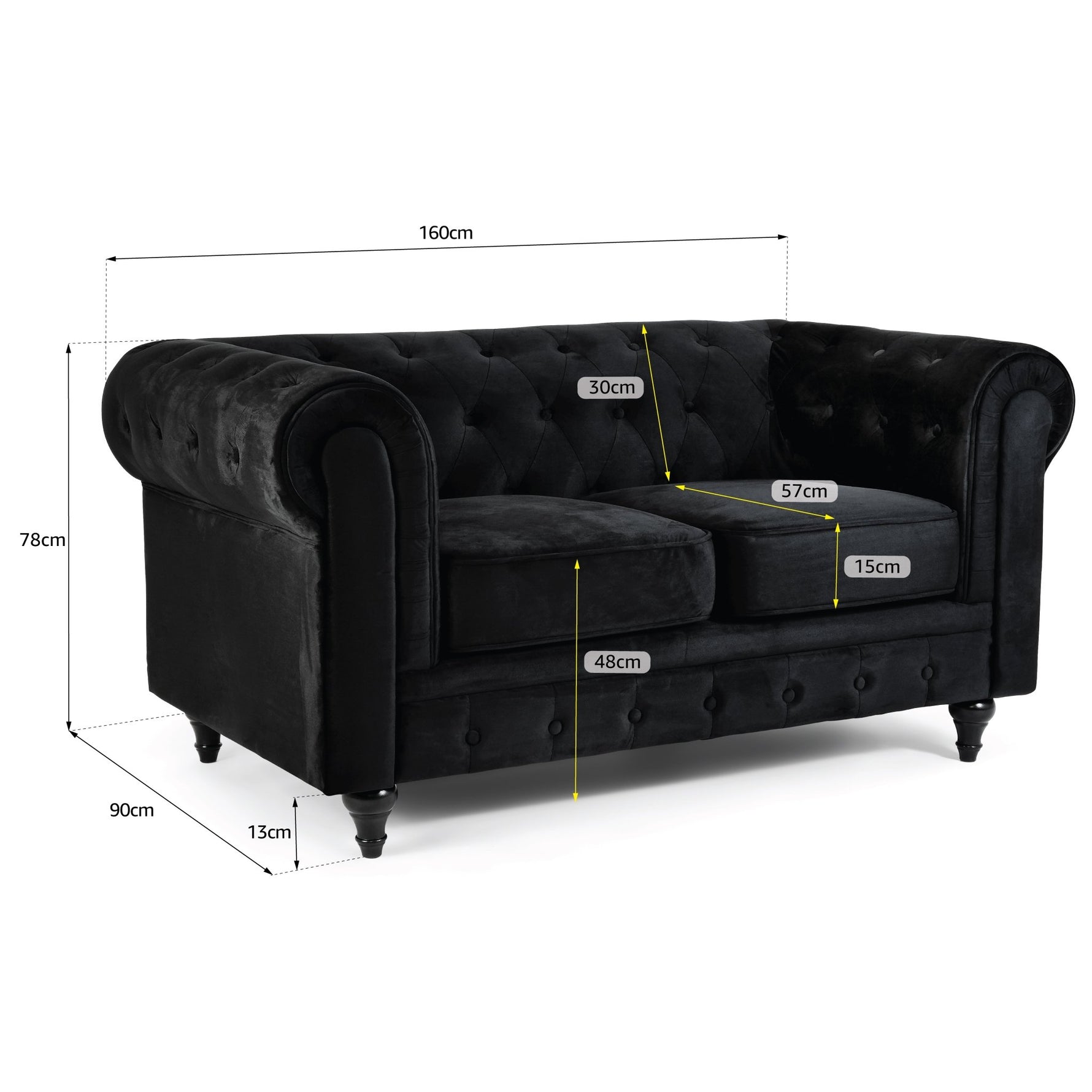 Chesterfield Sofa Suite - Velvet Black - Bargainia.com - 