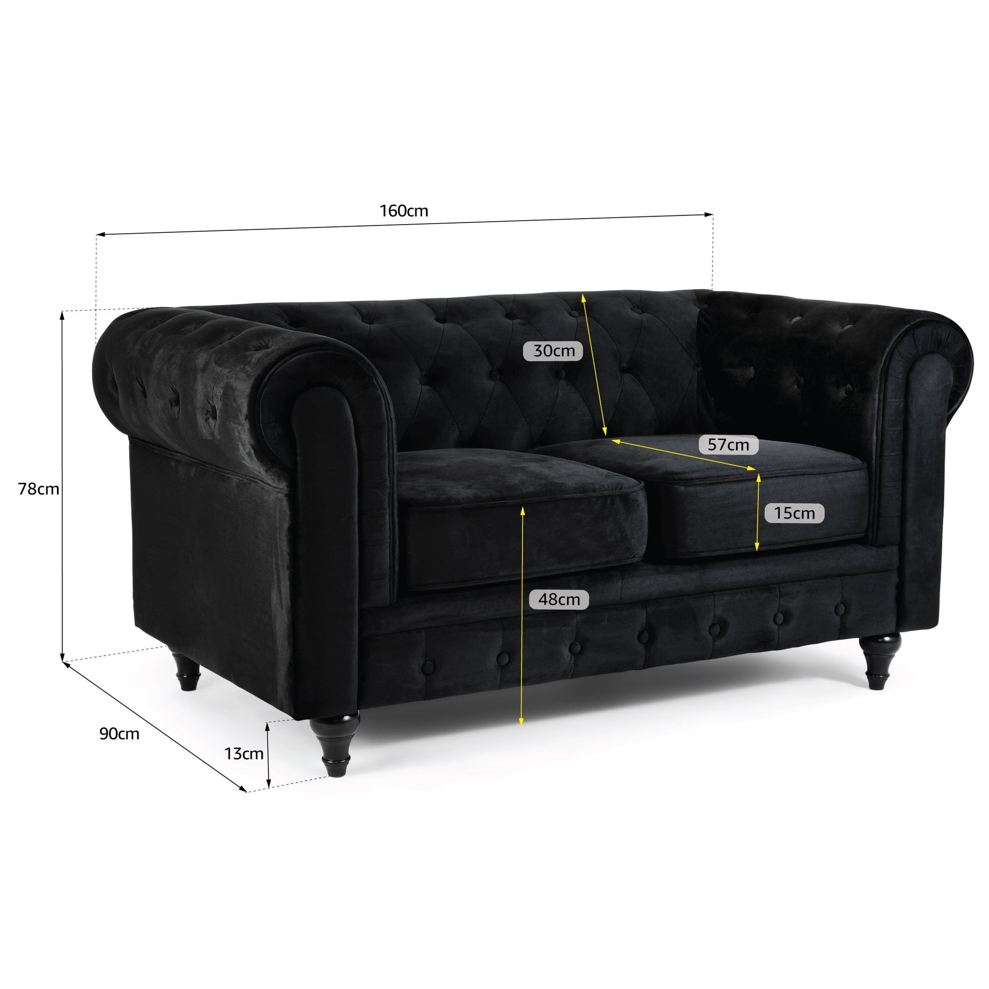 Chesterfield Sofa Suite - Velvet Black Furniture Bargainia