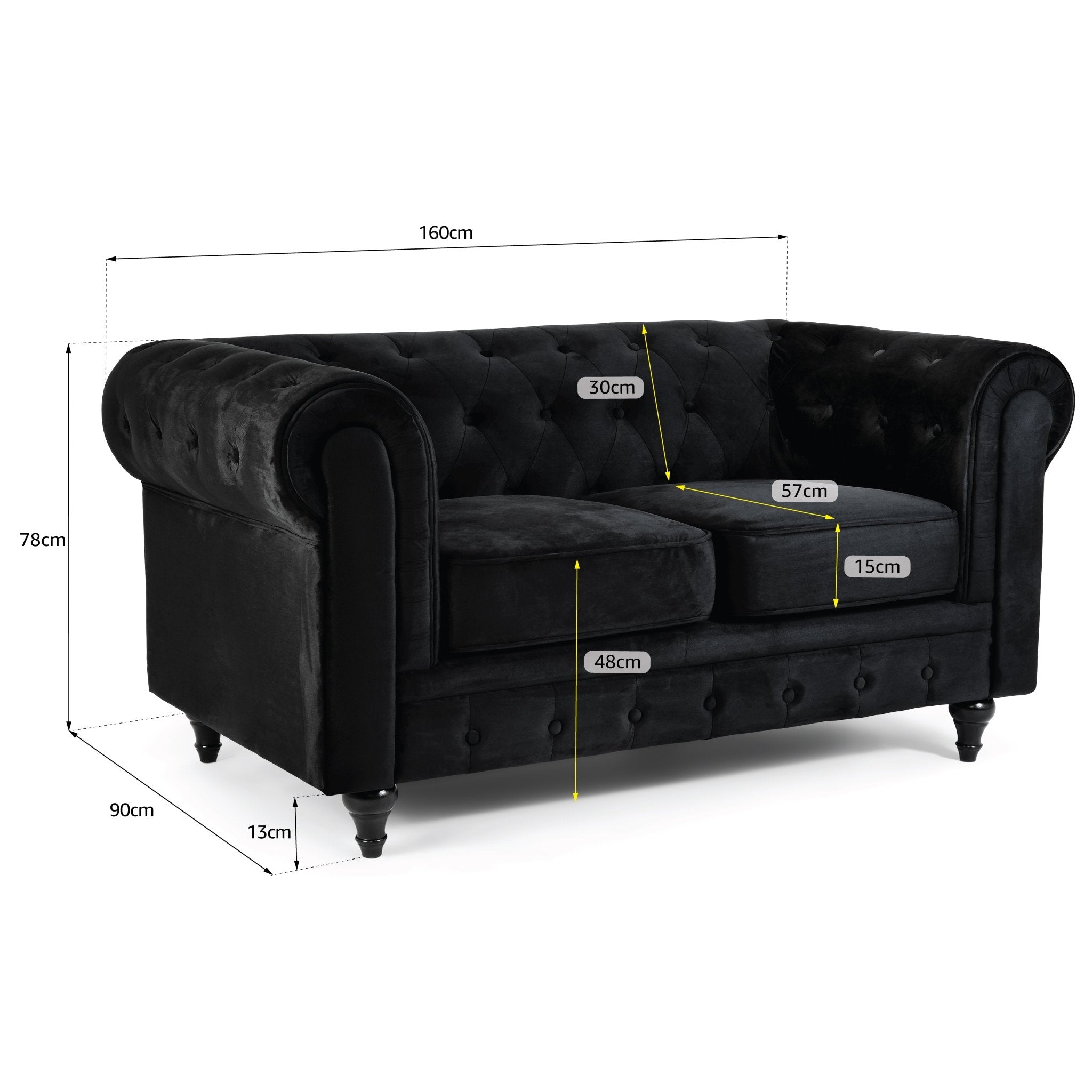 Chesterfield Sofa Suite - Velvet Black Furniture Bargainia