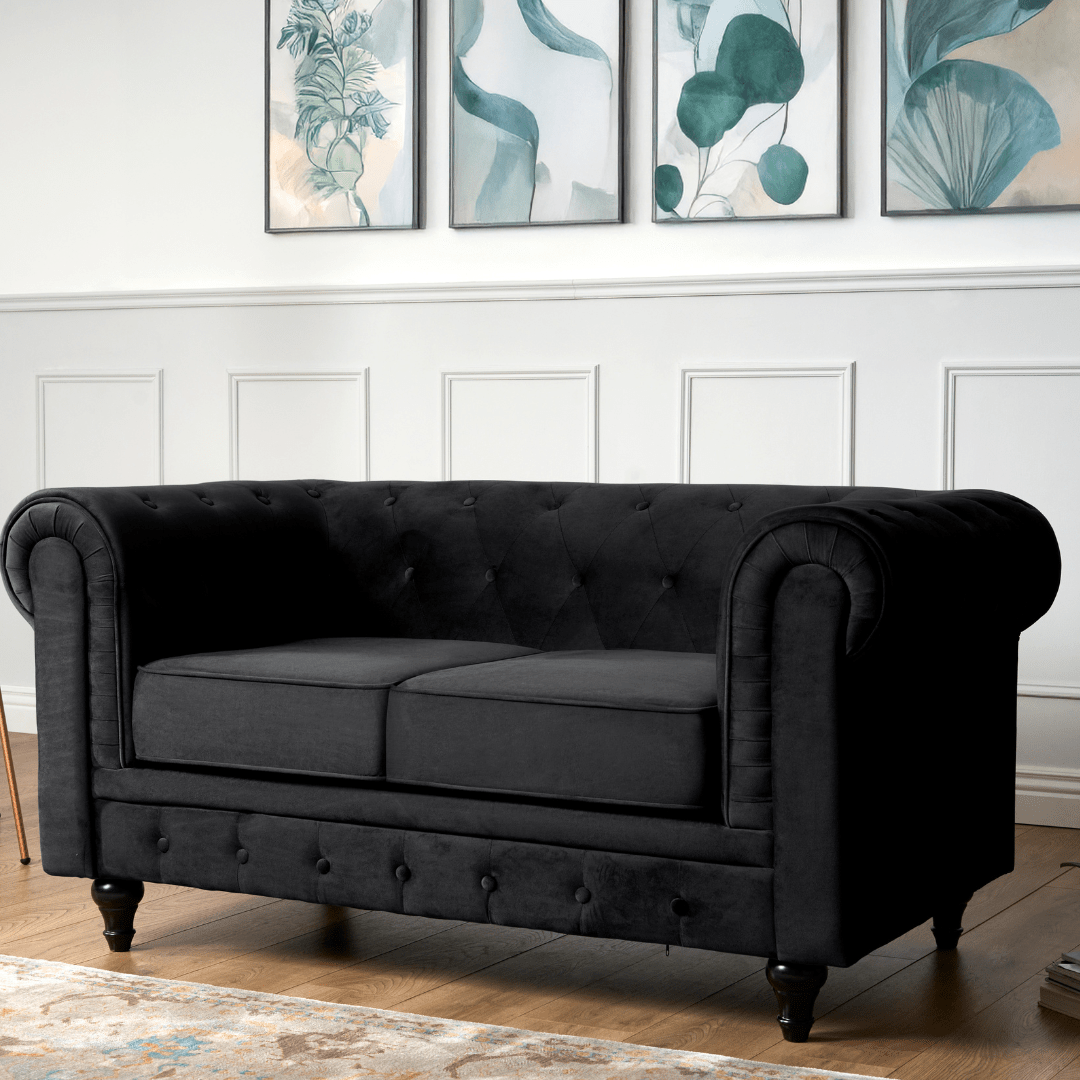 Chesterfield Sofa Suite - Velvet Black Furniture Bargainia