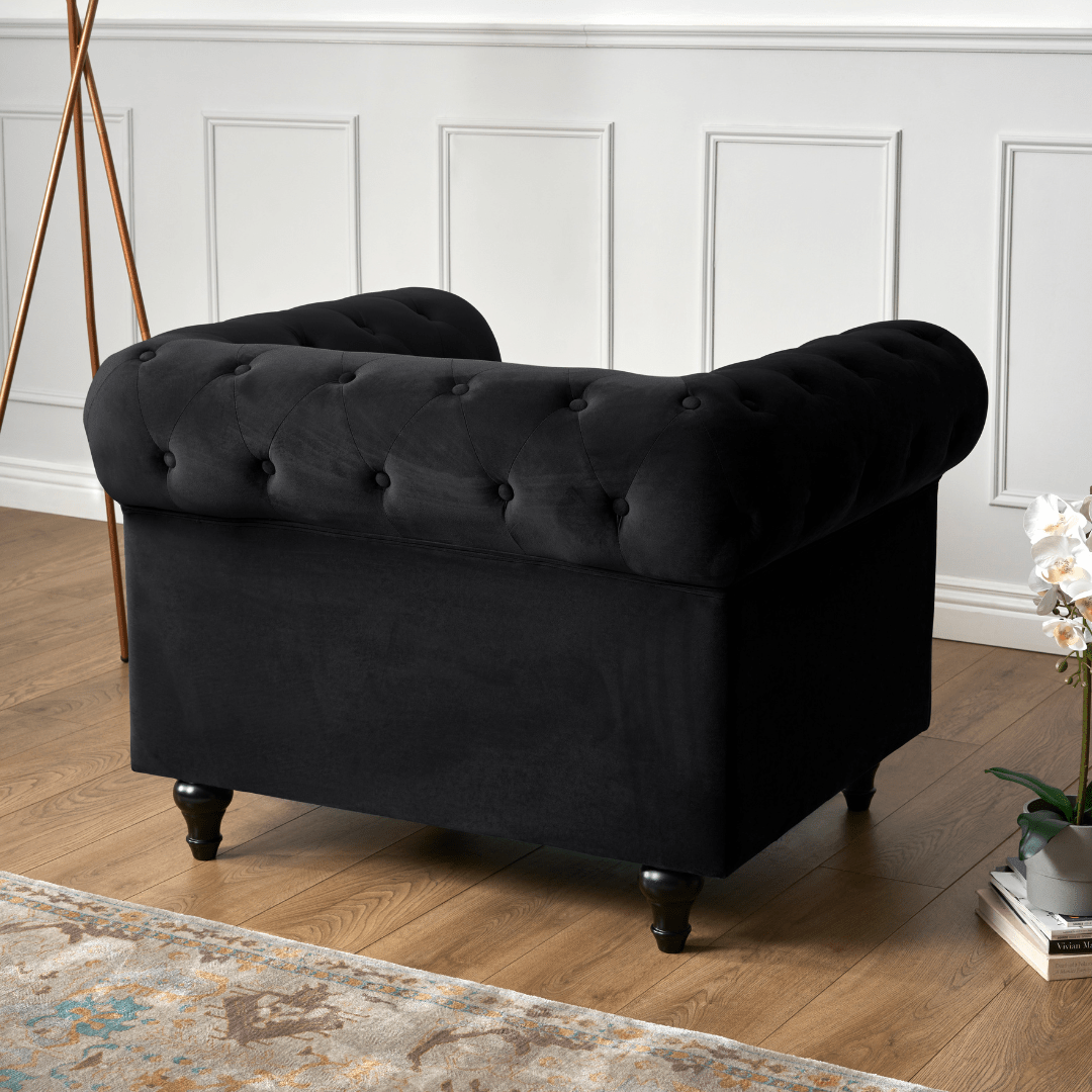 Chesterfield Sofa Suite - Velvet Black Furniture Bargainia