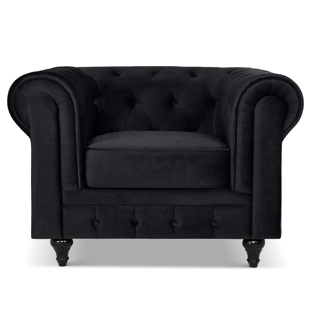 Chesterfield Sofa Suite - Velvet Black Furniture Bargainia 1 Seater Armchair