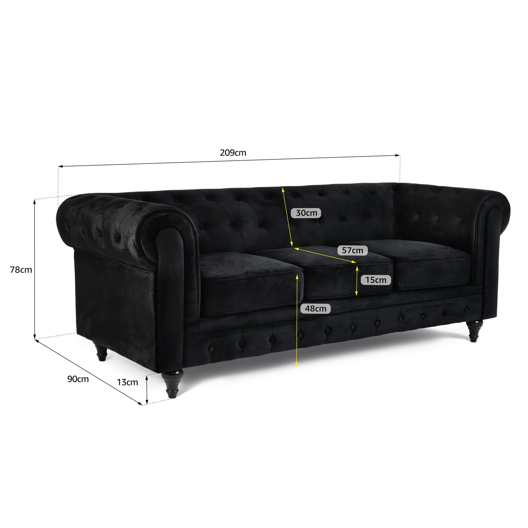 Chesterfield Sofa Suite - Velvet Black - Bargainia.com - 