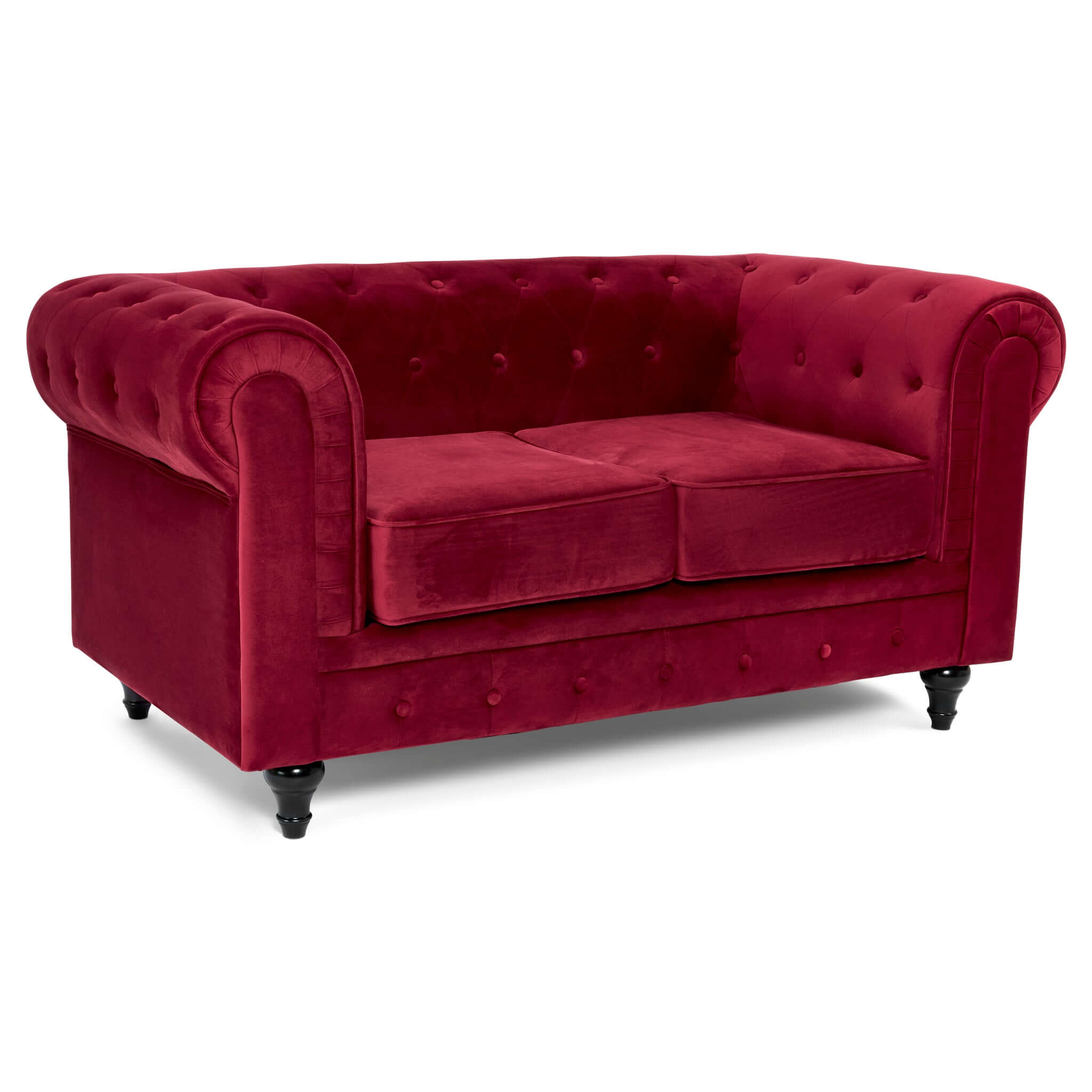 Chesterfield Sofa Suite - Wine Red Velvet Furniture Bargainia 2 Seater Sofa