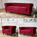 Chesterfield Sofa Suite - Wine Red Velvet - Bargainia.com - 