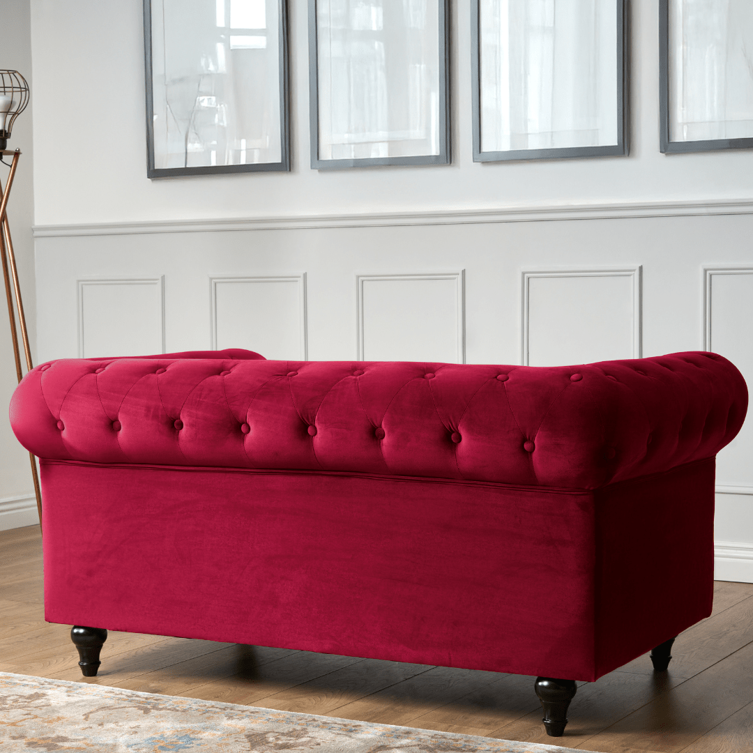 Chesterfield Sofa Suite - Wine Red Velvet - Bargainia.com - 