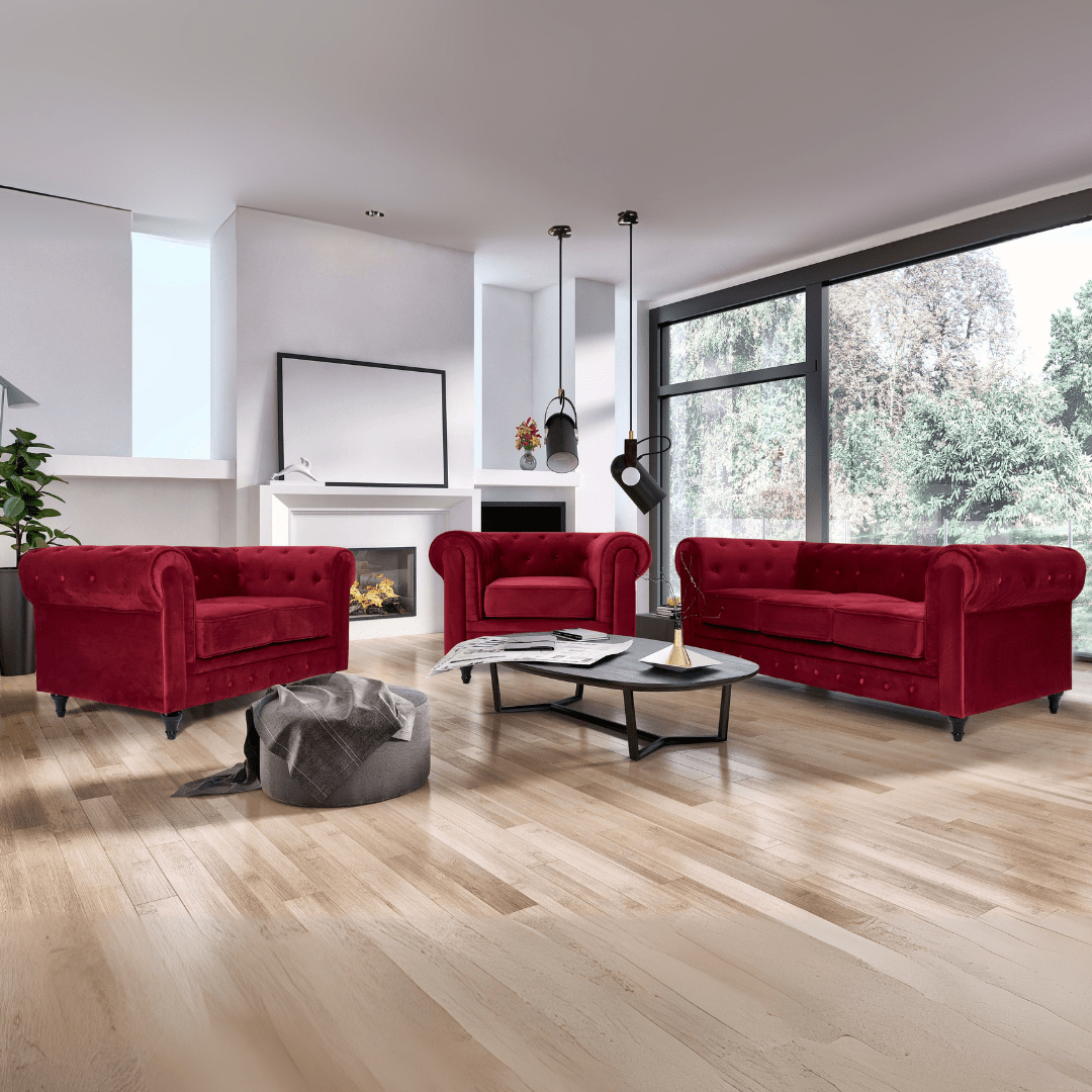 Chesterfield Sofa Suite - Wine Red Velvet Furniture Bargainia