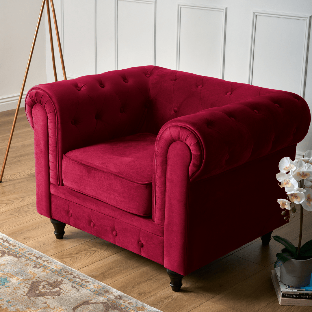 Chesterfield Sofa Suite - Wine Red Velvet - Bargainia.com - 