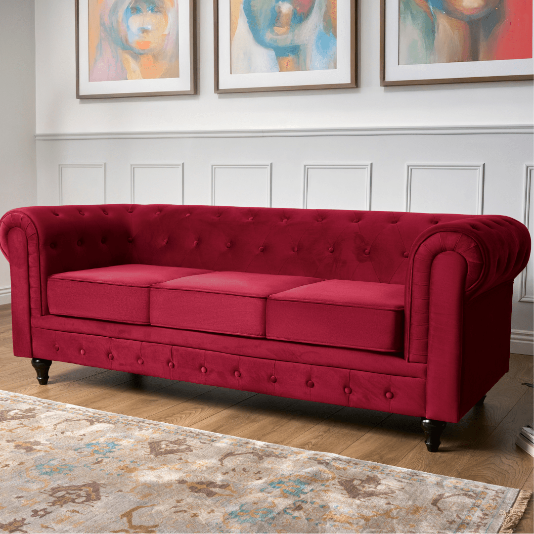 Chesterfield Sofa Suite - Wine Red Velvet Furniture Bargainia