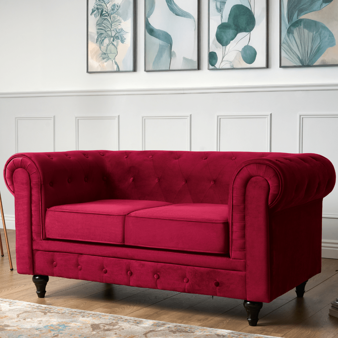 Chesterfield Sofa Suite - Wine Red Velvet - Bargainia.com - 