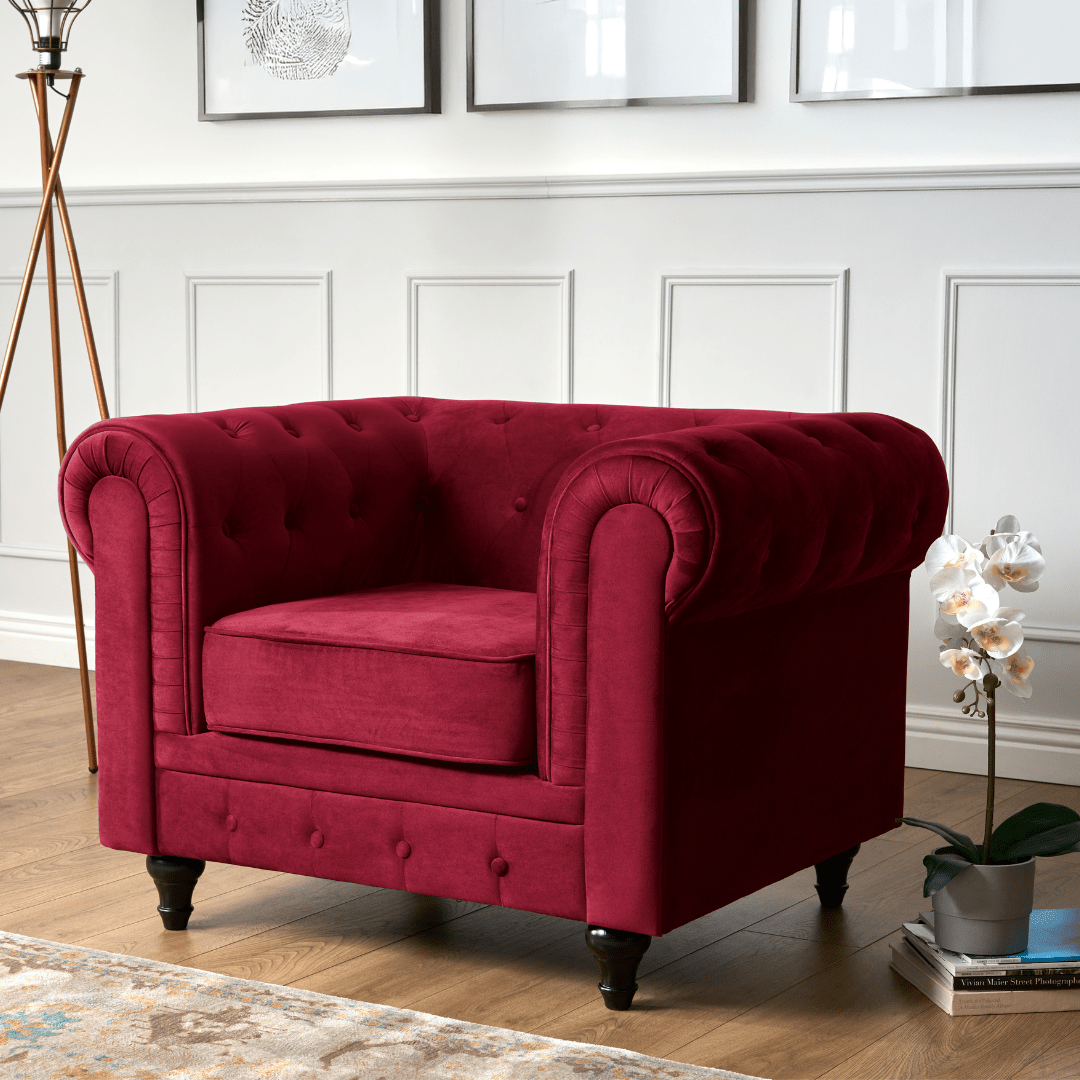Chesterfield Sofa Suite - Wine Red Velvet Furniture Bargainia