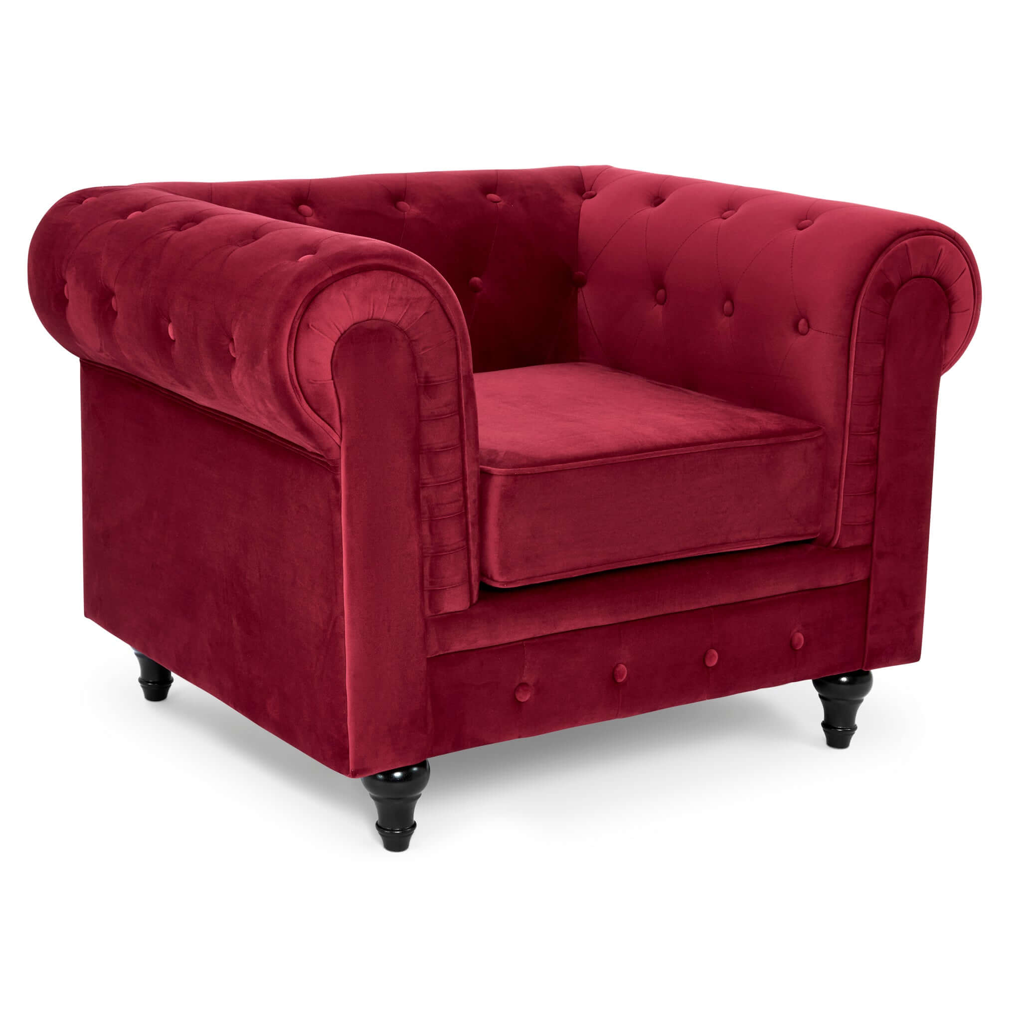 Chesterfield Sofa Suite - Wine Red Velvet Furniture Bargainia 1 Seater Armchair