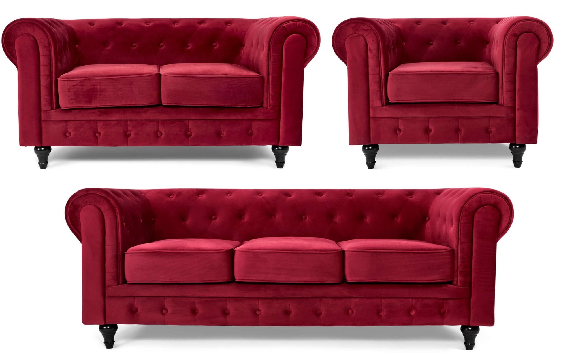 Chesterfield Sofa Suite - Wine Red Velvet Furniture Bargainia Full Suite 1 + 2 + 3 Seaters