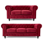 Chesterfield Sofa Suite - Wine Red Velvet - Bargainia.com - 
