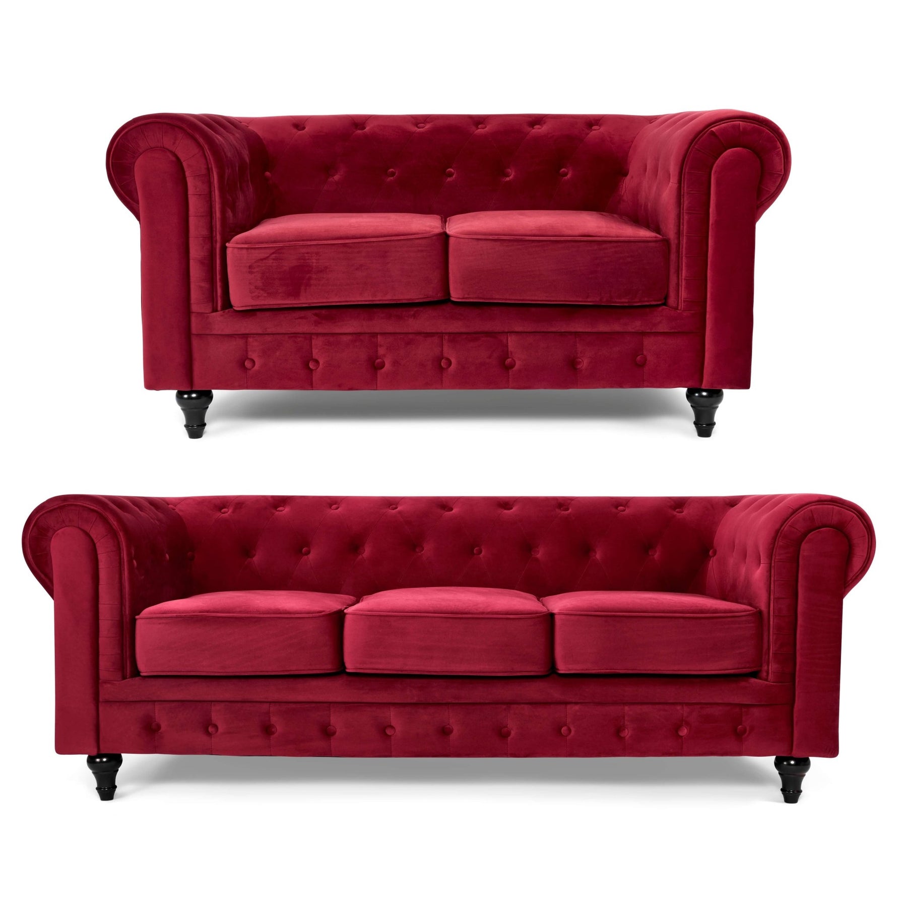 Chesterfield Sofa Suite - Wine Red Velvet - Bargainia.com - 