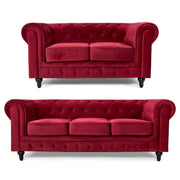 Chesterfield Sofa Suite - Wine Red Velvet Furniture Bargainia 2 + 3 Seater Sofas