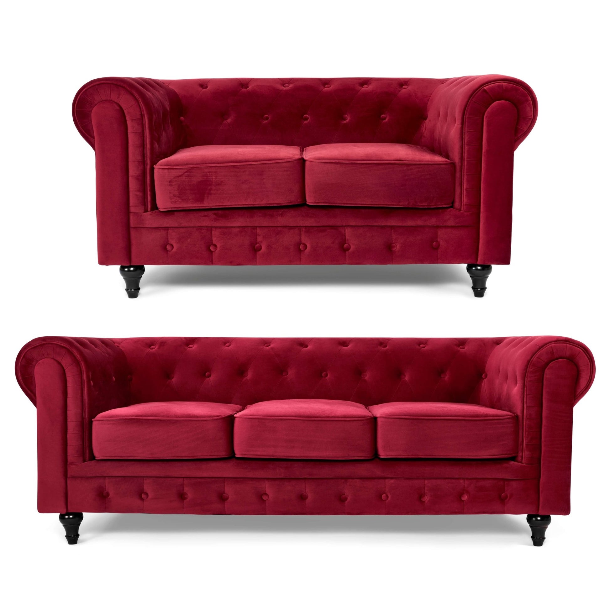 Chesterfield Sofa Suite - Wine Red Velvet Furniture Bargainia 2 + 3 Seater Sofas