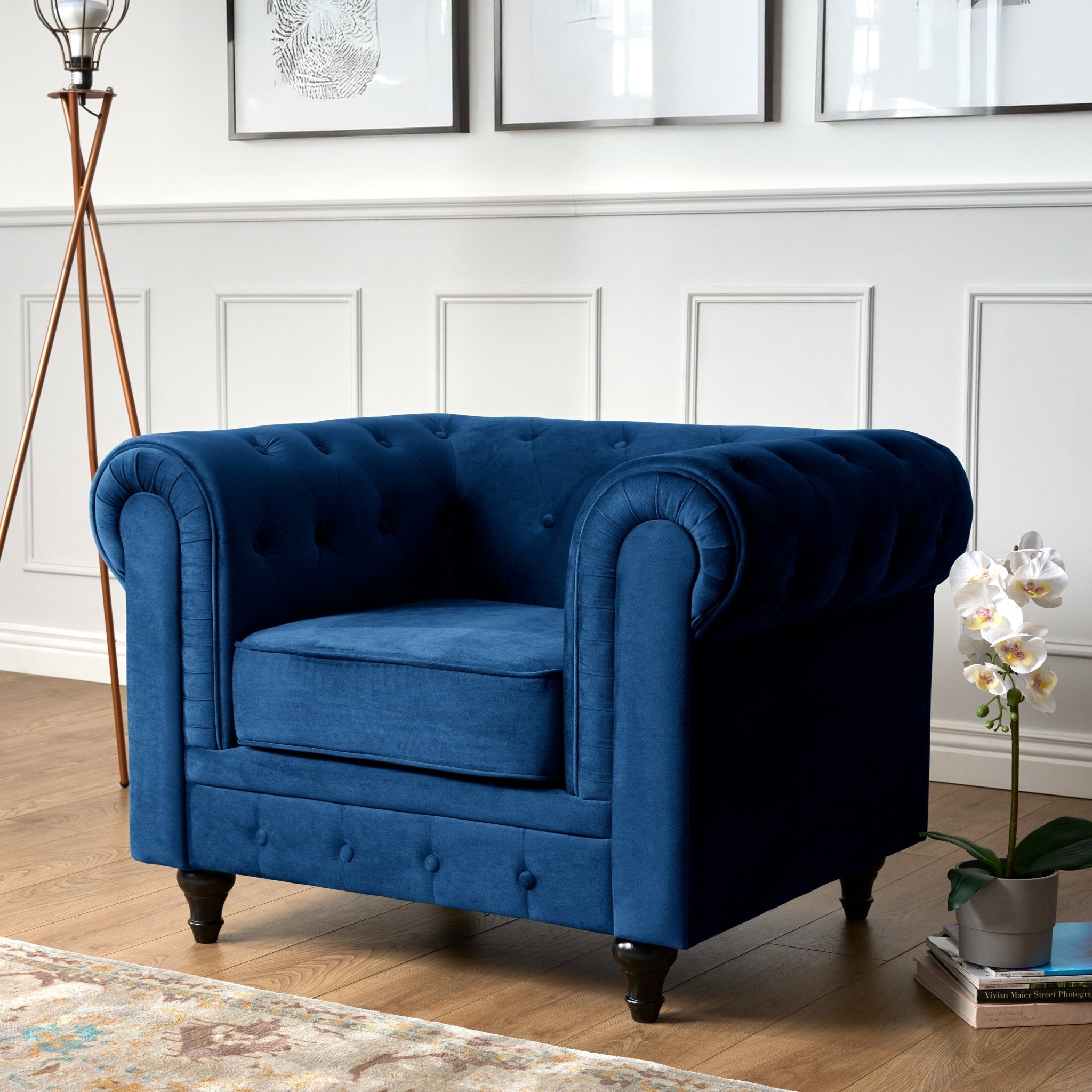 Chesterfield Velvet Armchair - Blue Furniture Bargainia