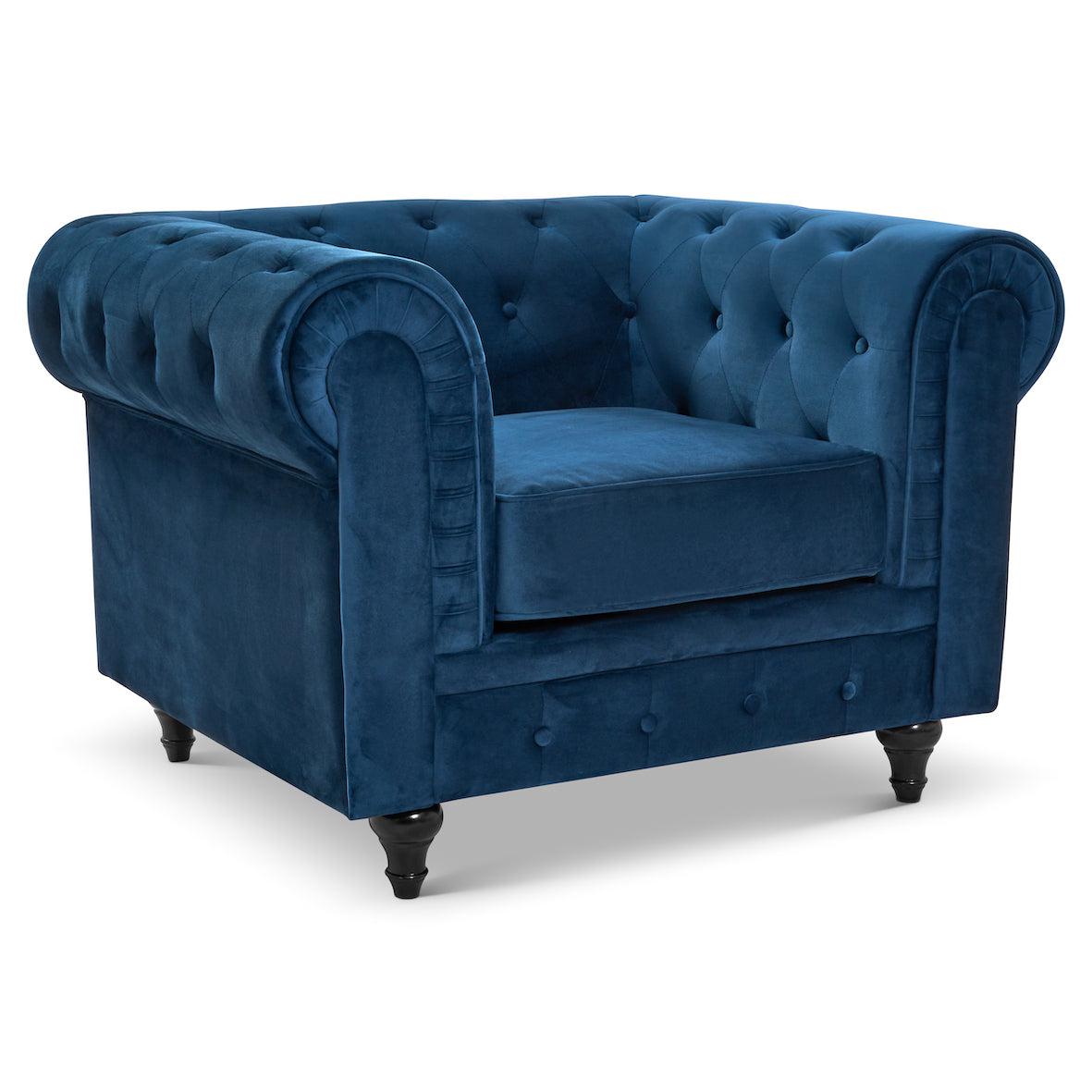 Chesterfield Velvet Arm Chair - Blue - Bargainia.com - 