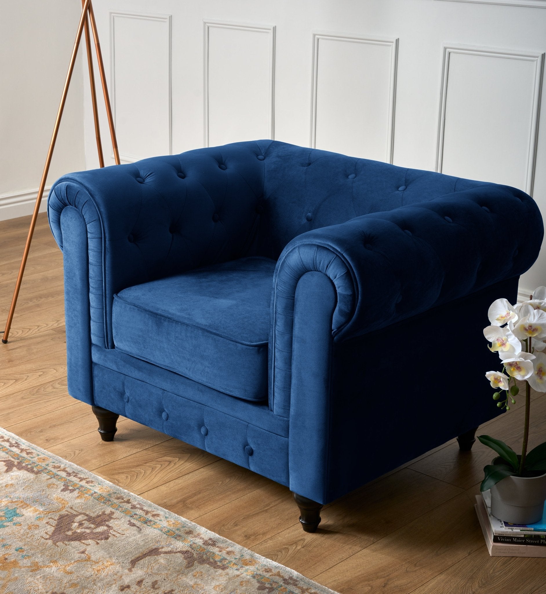 Chesterfield Velvet Armchair - Blue Furniture Bargainia