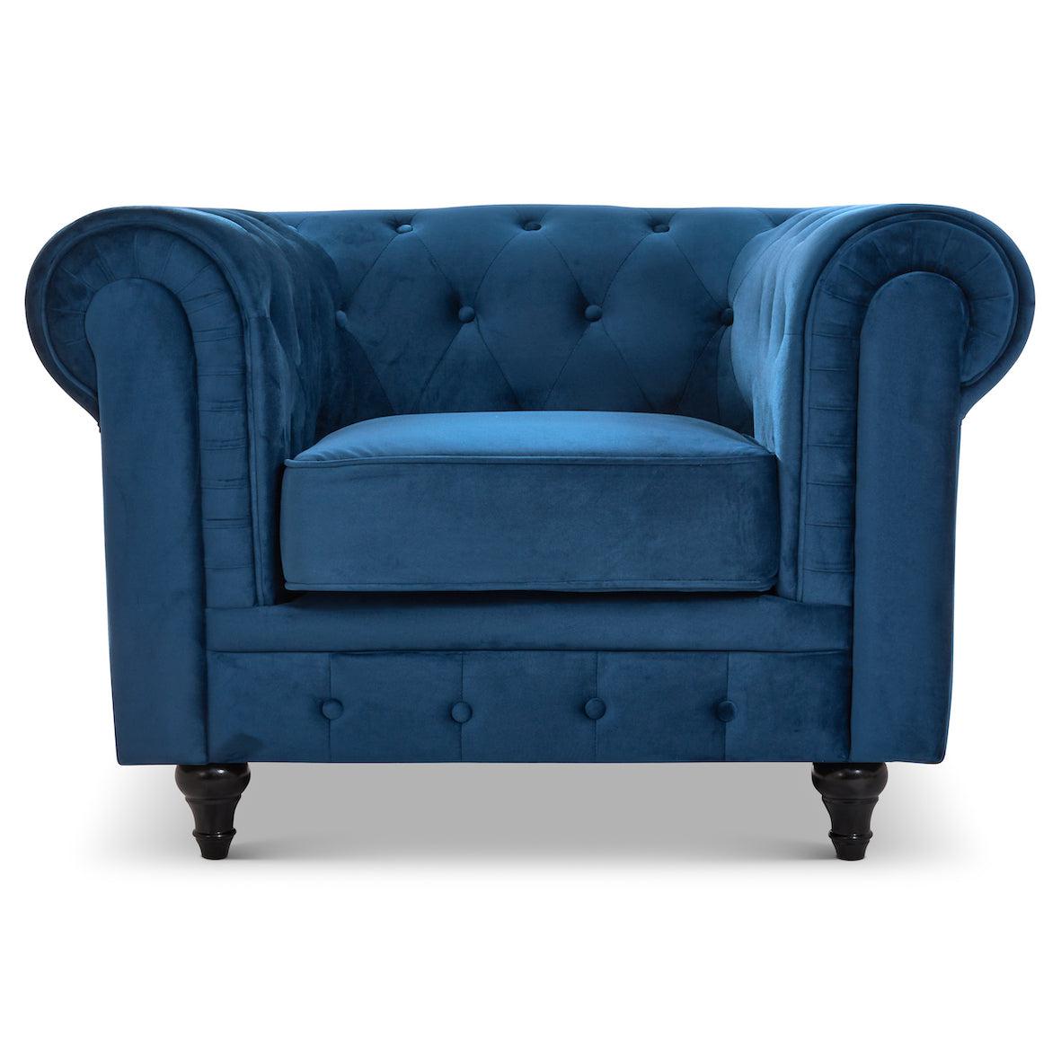Chesterfield Velvet Arm Chair - Blue - Bargainia.com - 