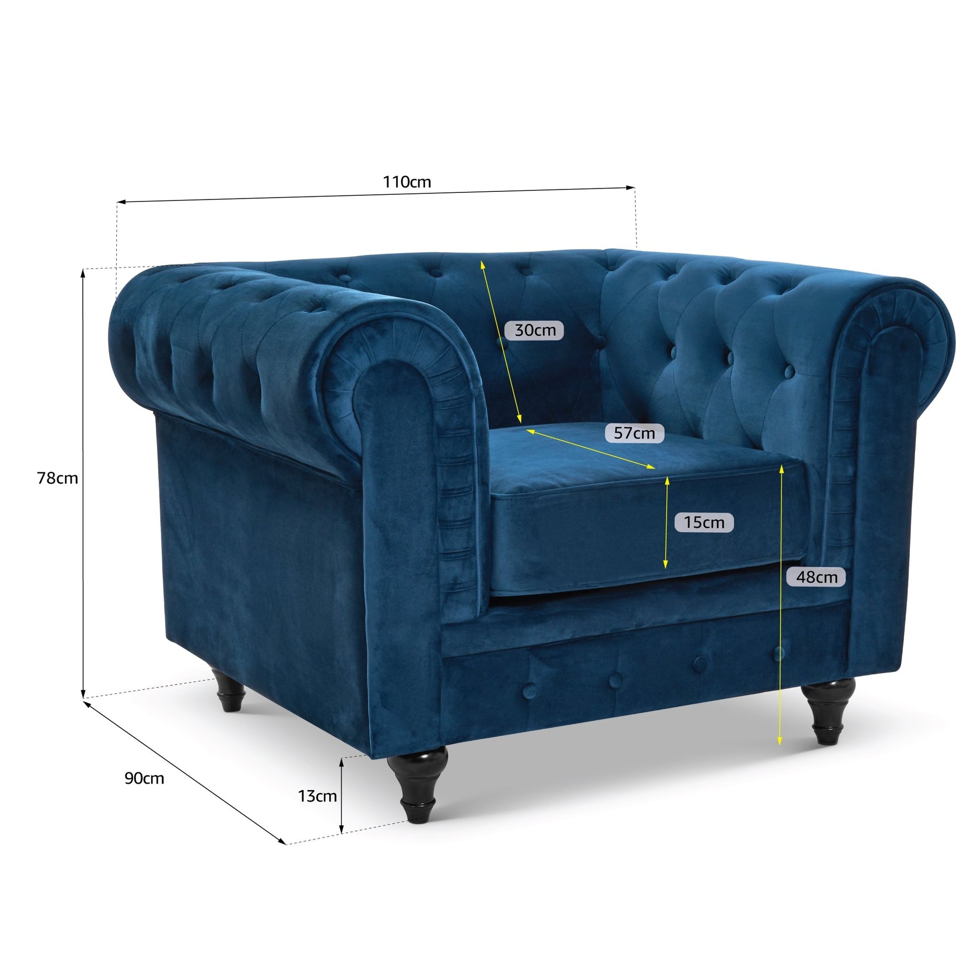 Chesterfield Velvet Armchair - Blue Furniture Bargainia