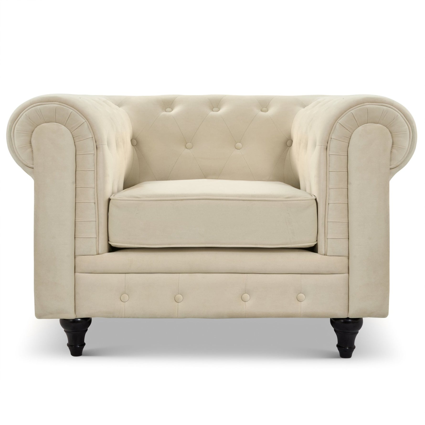 Chesterfield Velvet Arm Chair - Cream - Bargainia.com - 