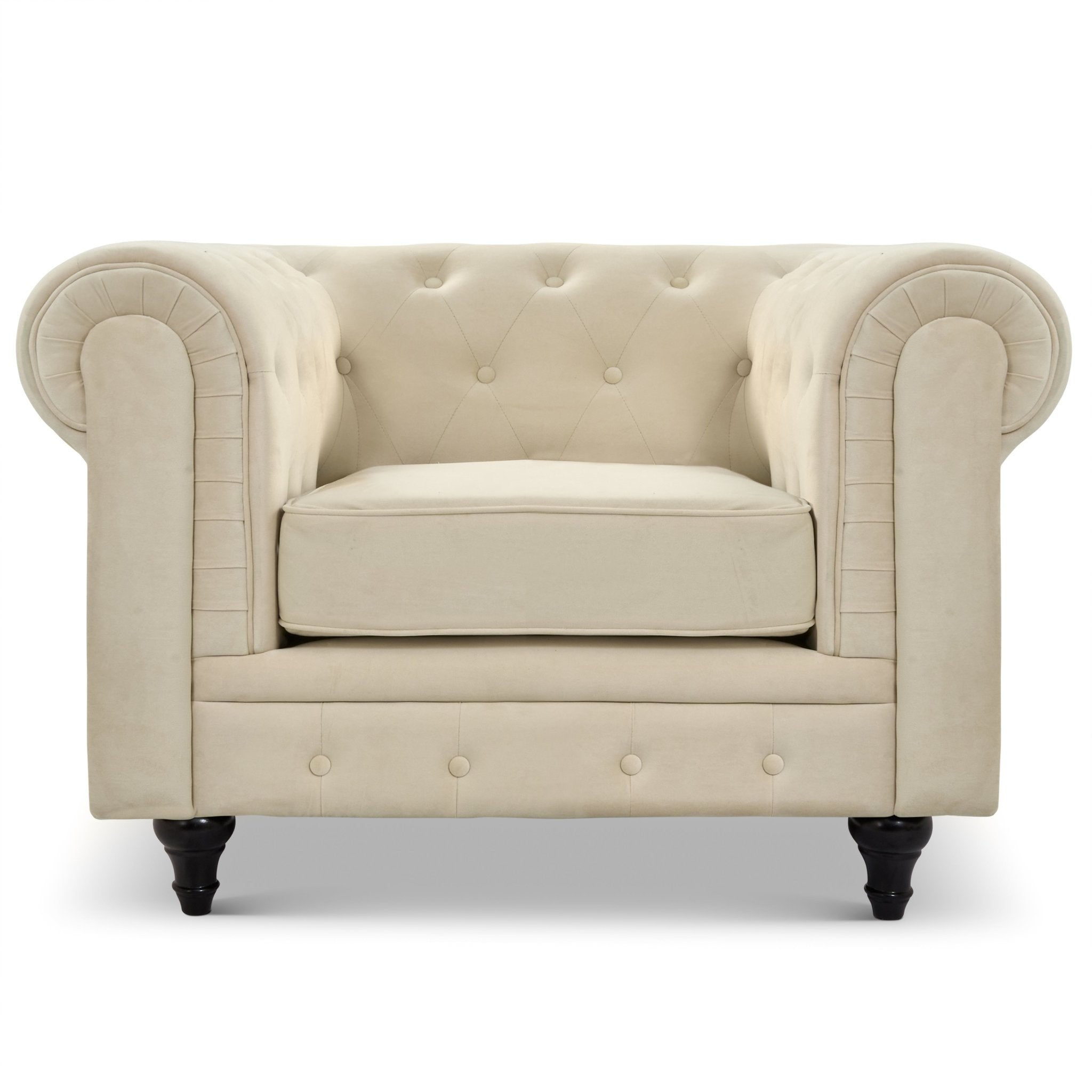 Chesterfield Velvet Armchair - Cream Furniture Bargainia