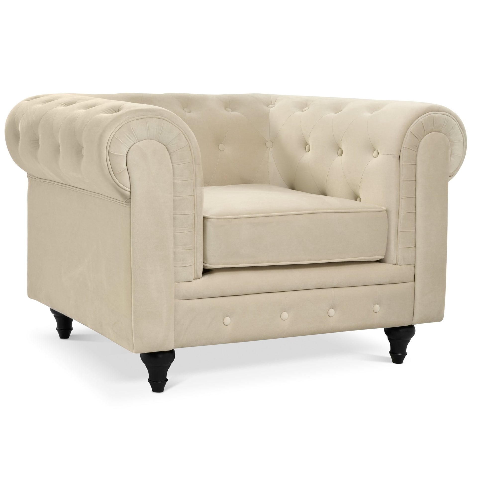 Chesterfield Velvet Armchair - Cream Furniture Bargainia