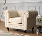 Chesterfield Velvet Arm Chair - Cream - Bargainia.com - 