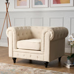 Chesterfield Velvet Arm Chair - Cream - Bargainia.com - 