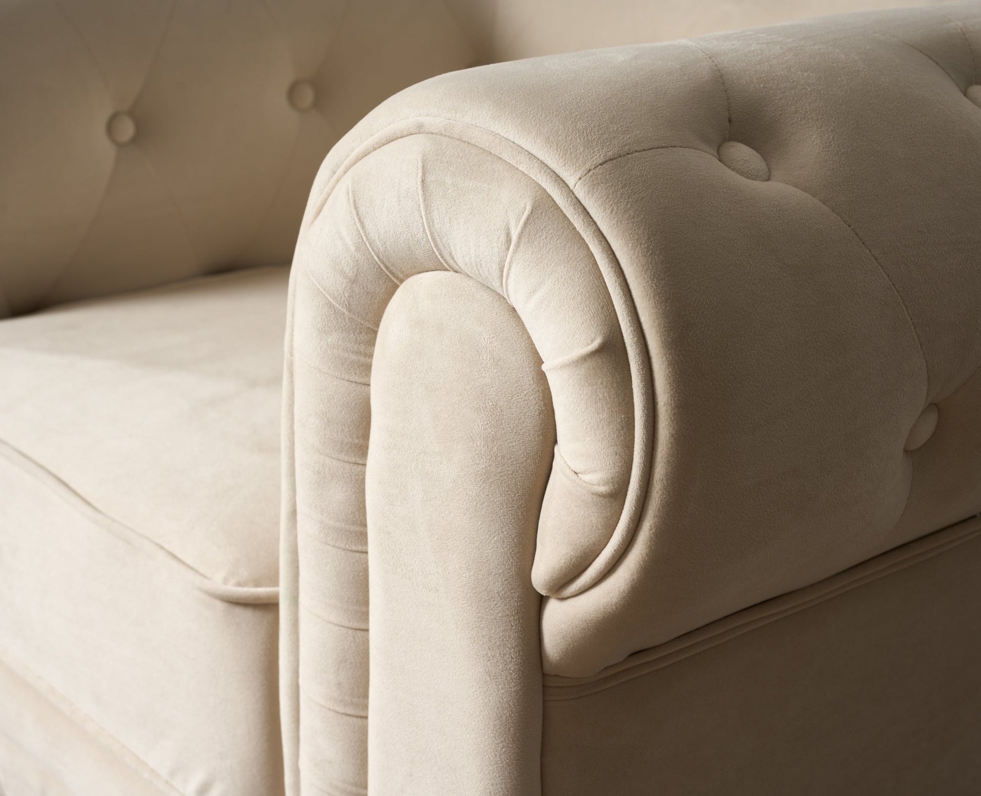 Chesterfield Velvet Armchair - Cream Furniture Bargainia