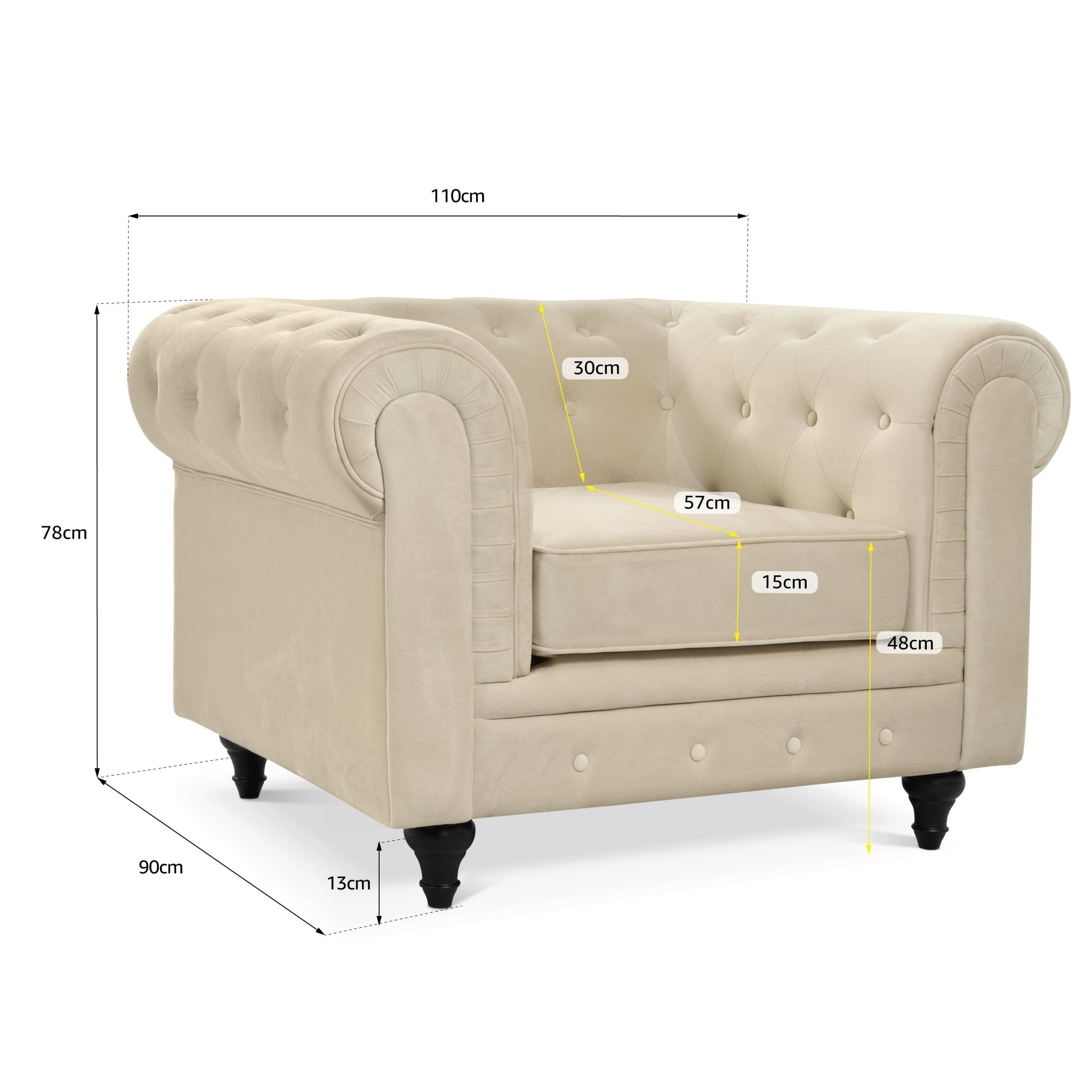 Chesterfield Velvet Armchair - Cream Furniture Bargainia
