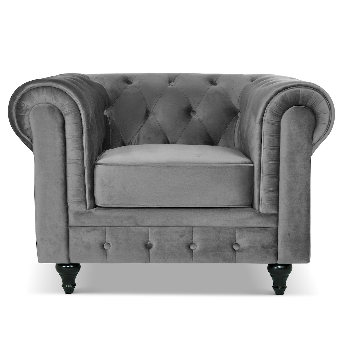 Chesterfield Velvet Armchair - Grey Furniture Bargainia