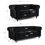 Chesterfield Velvet Two & Three Seater Sofa Set - Black - Bargainia.com - 