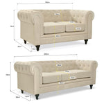 Chesterfield Velvet Two & Three Seater Sofa Set - Cream - Bargainia.com - 