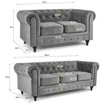 Chesterfield Velvet Two & Three Seater Sofa Set - Grey - Bargainia.com - 