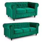 Chesterfield Velvet Two & Three Seater Sofa Set - Jade Green - Bargainia.com - 