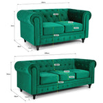 Chesterfield Velvet Two & Three Seater Sofa Set - Jade Green - Bargainia.com - 