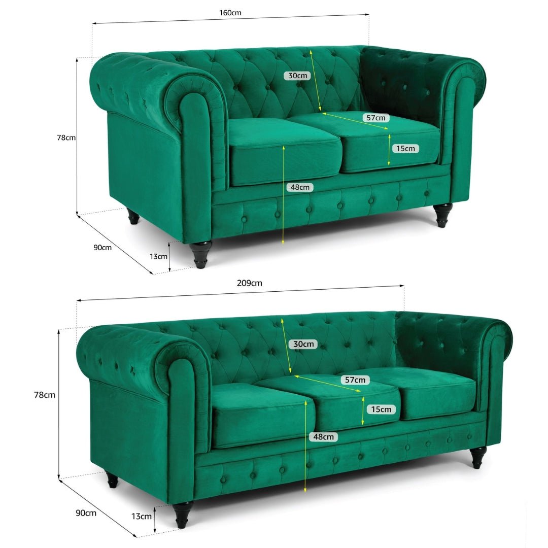 Chesterfield Velvet Two & Three Seater Sofa Set - Jade Green - Bargainia.com - 5056536106117 - H - 8200 - VLV - GN - S32