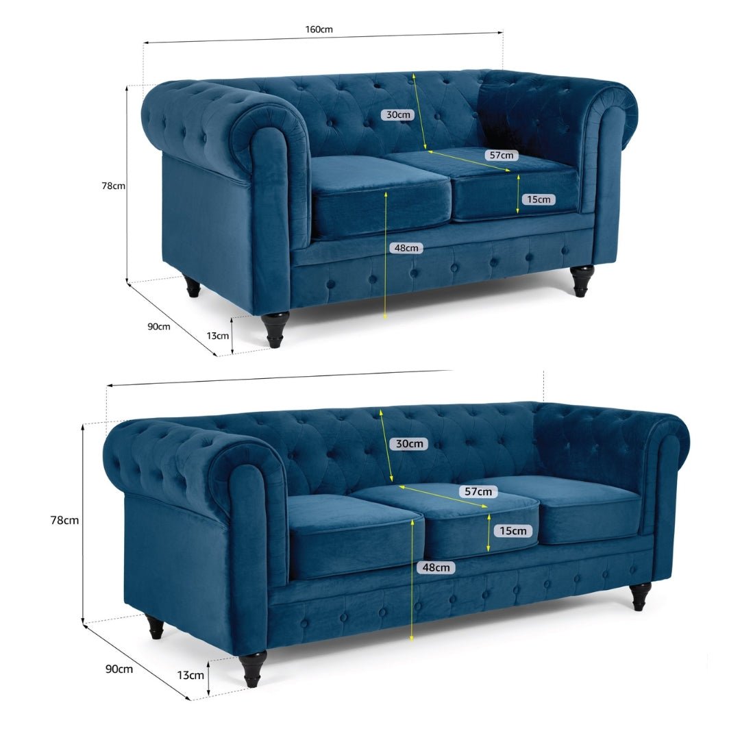 Chesterfield Velvet Two & Three Seater Sofa Set - Navy Blue - Bargainia.com - 5056536106087 - H - 8200 - VLV - BL - S32