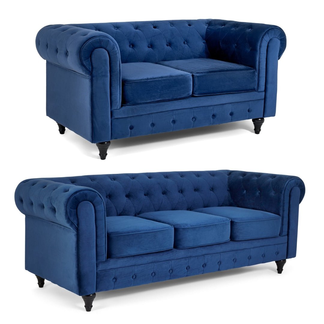 Chesterfield Velvet Two & Three Seater Sofa Set - Navy Blue - Bargainia.com - 5056536106087 - H - 8200 - VLV - BL - S32