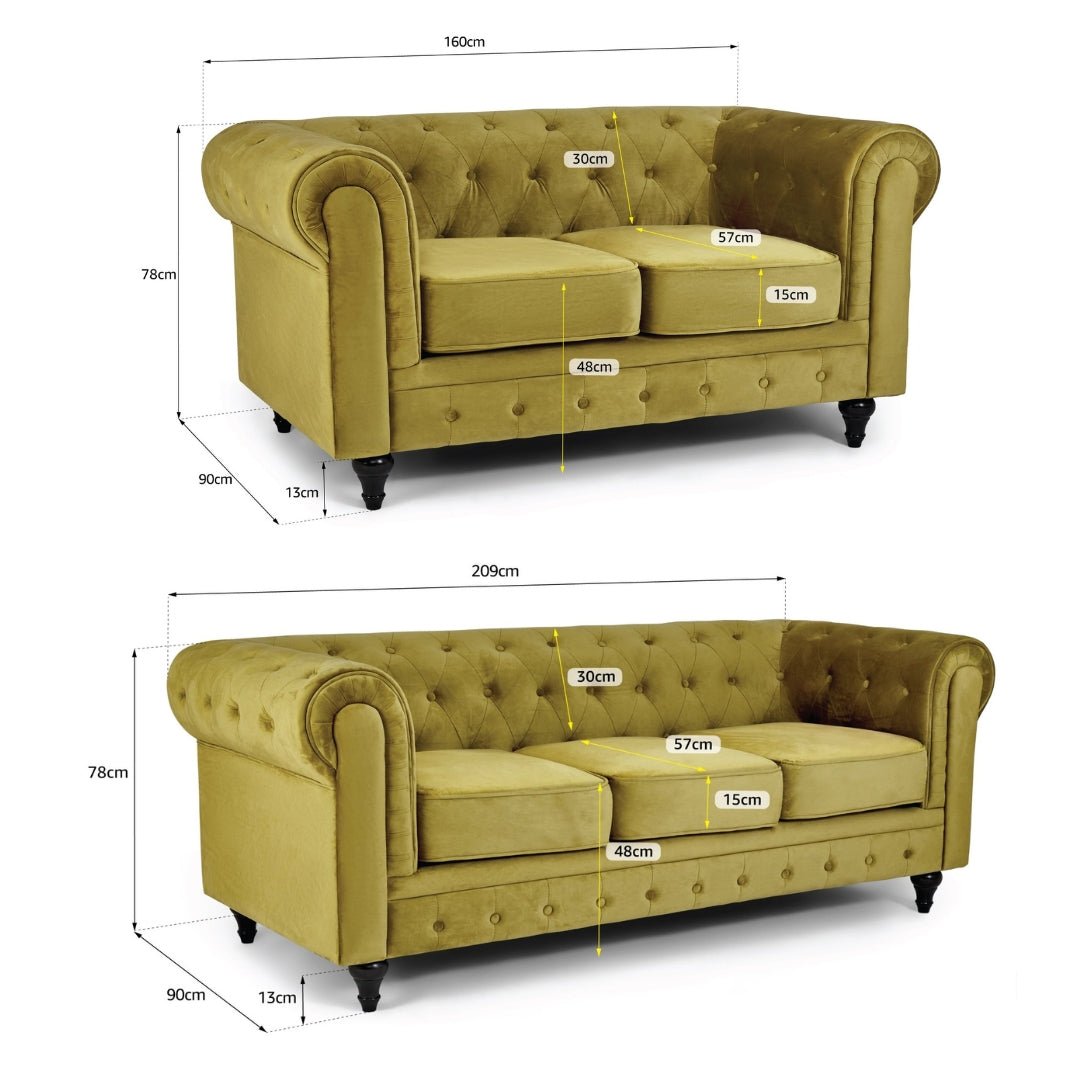 Chesterfield Velvet Two & Three Seater Sofa Set - Olive Gold - Bargainia.com - 5056536106148 - H - 8200 - VLV - GOLD - S32